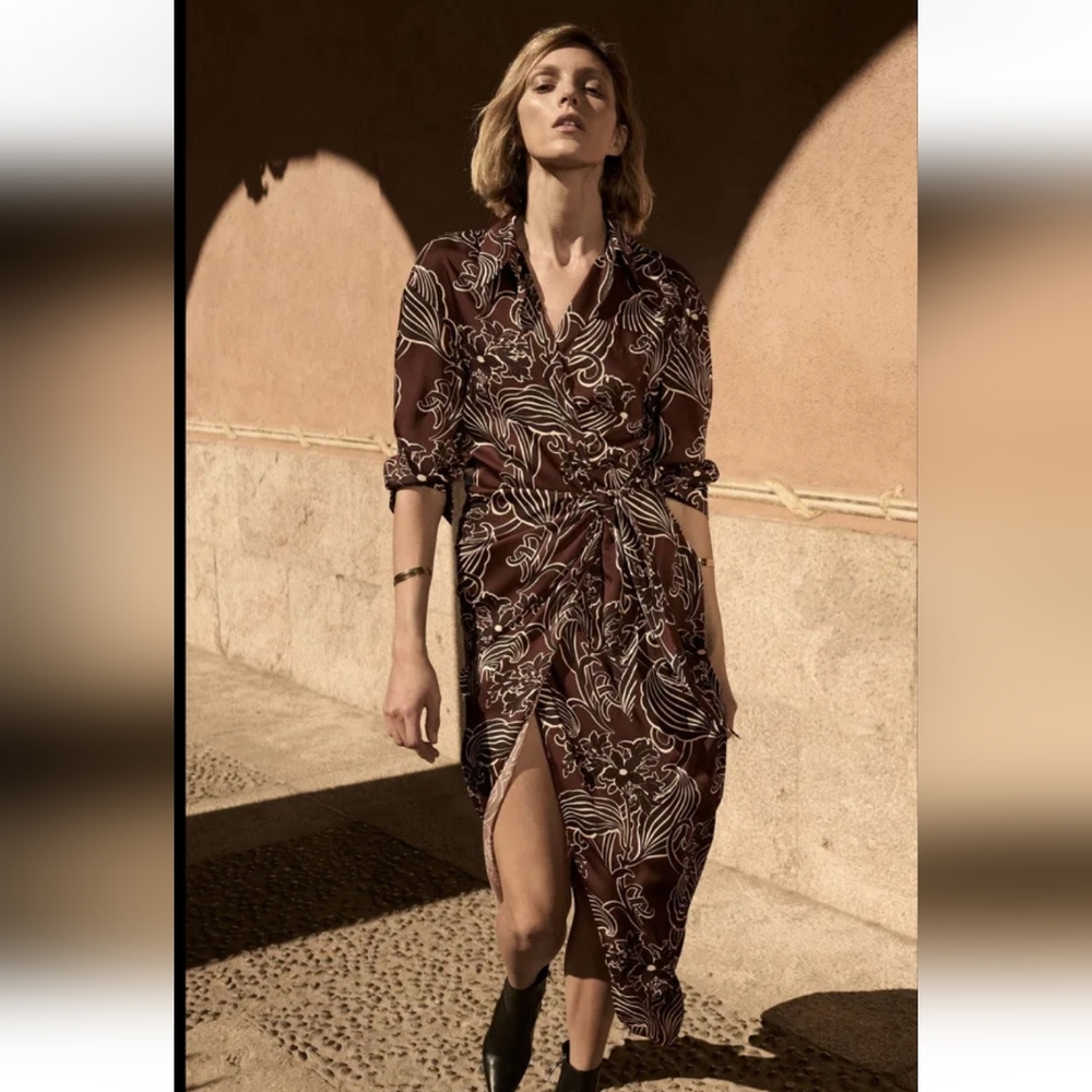 Zara silk chiffon flower print wrap maxi dress-Size XS